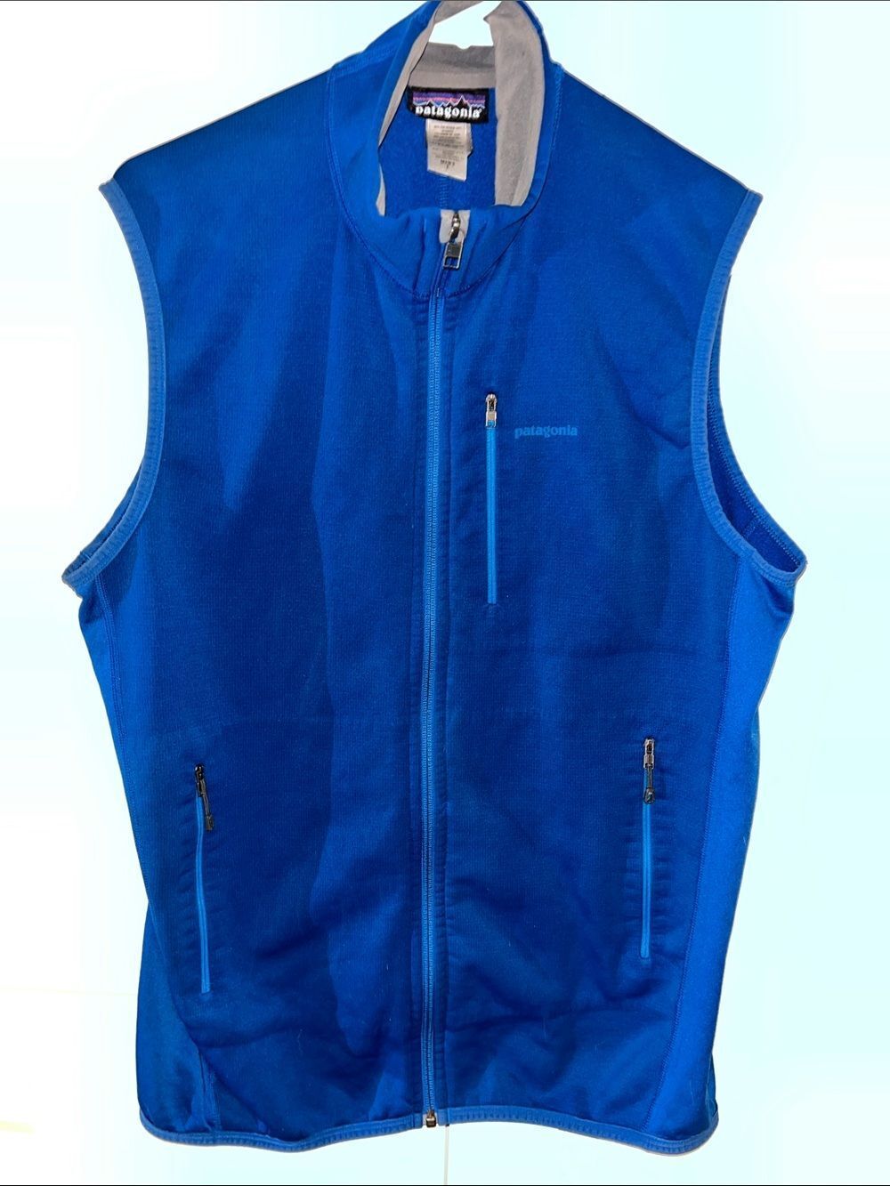 Blue Lightweight Stretch Fleece Patagonia Full Zipper 3 pocket Vest Jacket Mens